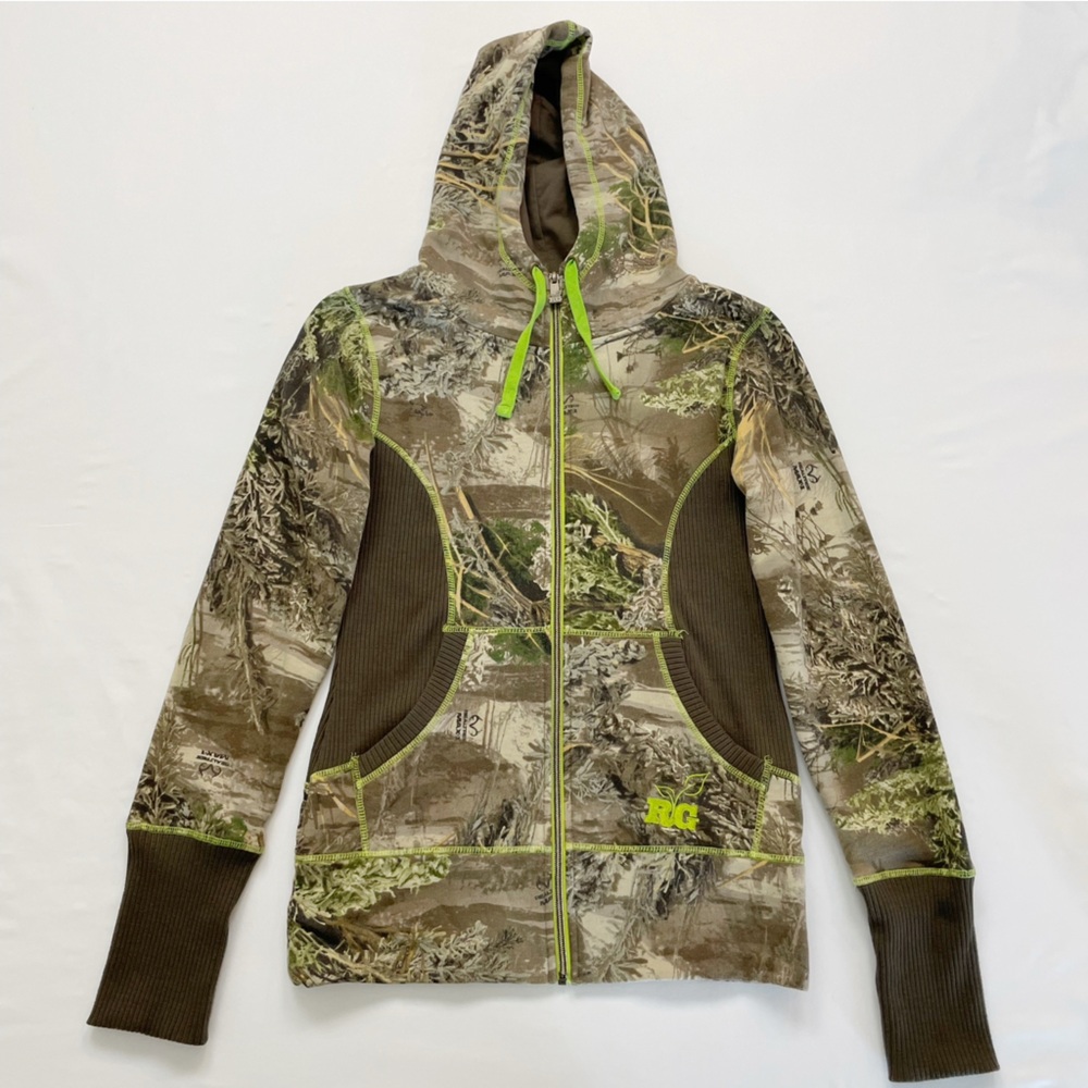 RealTree Girl Women's Forest Camo Zip Up Hoodie Small Neon